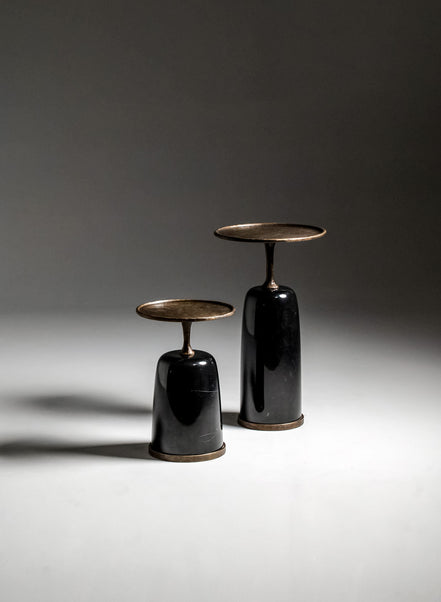 Altai Side Table by Noto Atelier, antique gold bronze black marble