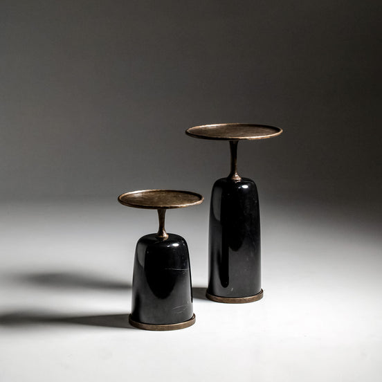 Altai Side Table by Noto Atelier, antique gold bronze black marble