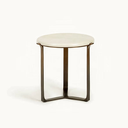 Arch Round Side Table by Noto Atelier, flaxen bronze base chablis parchment top