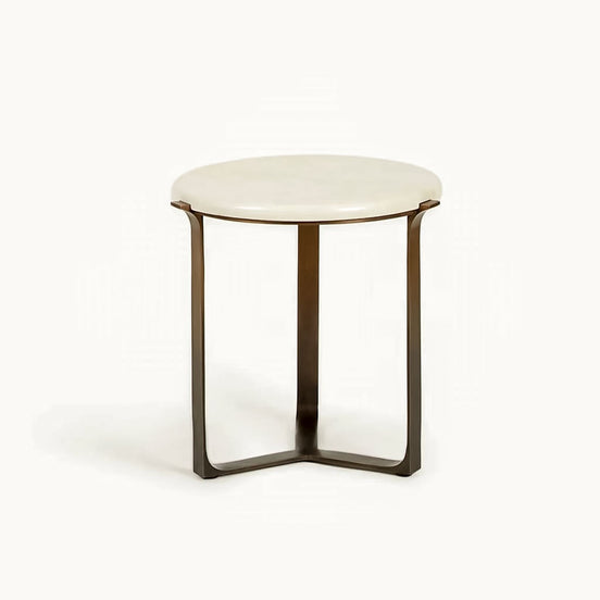 Arch Round Side Table by Noto Atelier, flaxen bronze base chablis parchment top