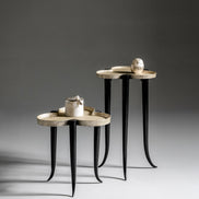 Chime Side Table by Noto Atelier, dark bronze lacquered linen in grey/gold