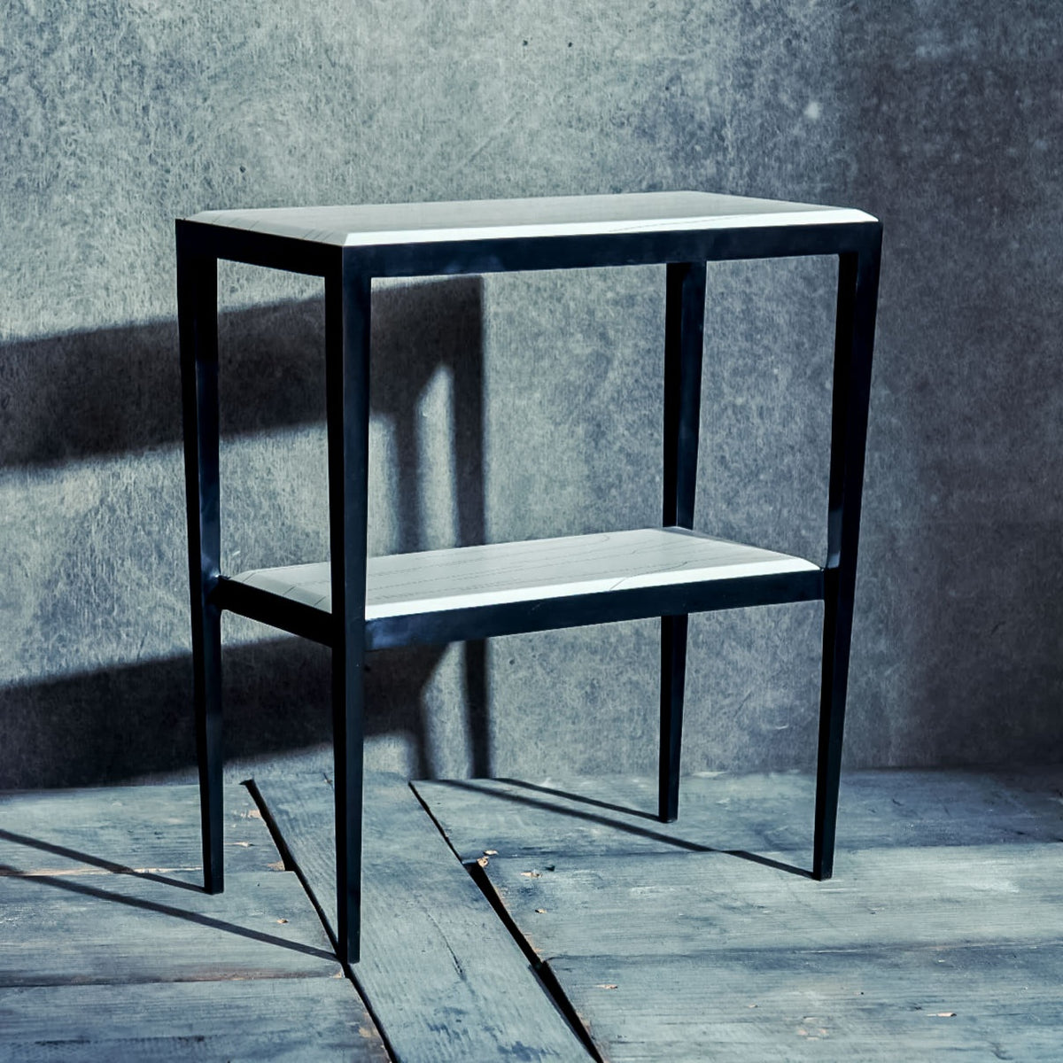 Linear Bedside Table by Noto Atelier, dark bronze ivory gesso