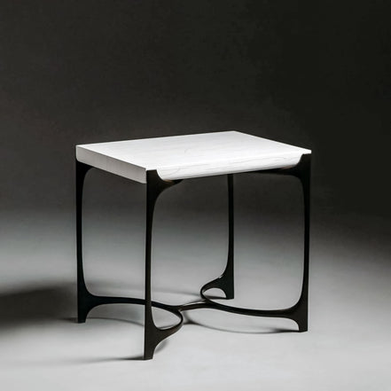 Nella Side Table by Noto Atelier, antique bronze, ivory gesso