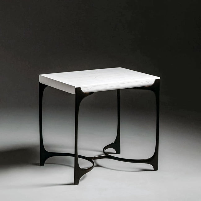 Nella Side Table by Noto Atelier, antique bronze, ivory gesso